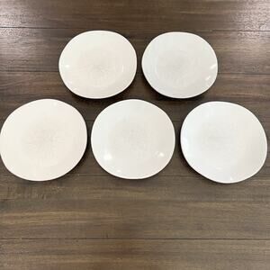 Set of 5 Crate & Barrel Salad/Dessert Plates Marin White 8.5” Made In Portugal‎